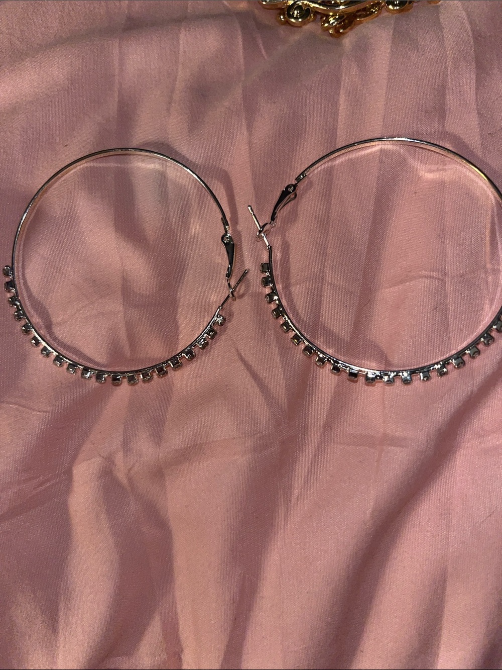 Silver Hoop Earrings with Crystal Accents - Women Accessories